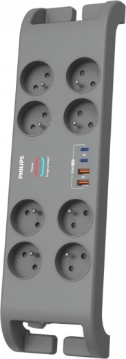 Prenapetostni zaščitni podaljšek 2 m, 8 vtičnic, 2× USB‑C in 2× USB‑A, 30 W GaN, 2400 J – PHILIPS