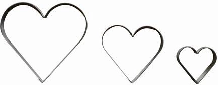 Set nerjavnih modelčkov za izrezovanje srčkov – veliki, gladki, 3 deli
