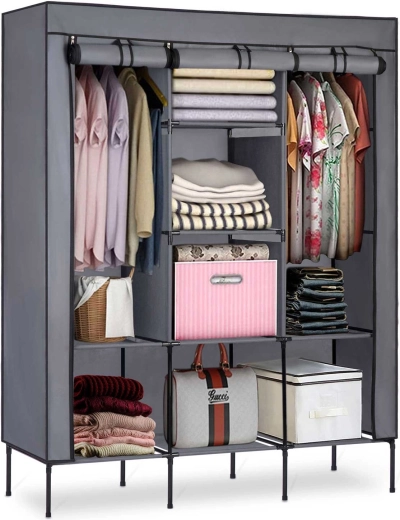 Tekstilna garderobna omara Massido, grafitna, 130 × 45 × 175 cm