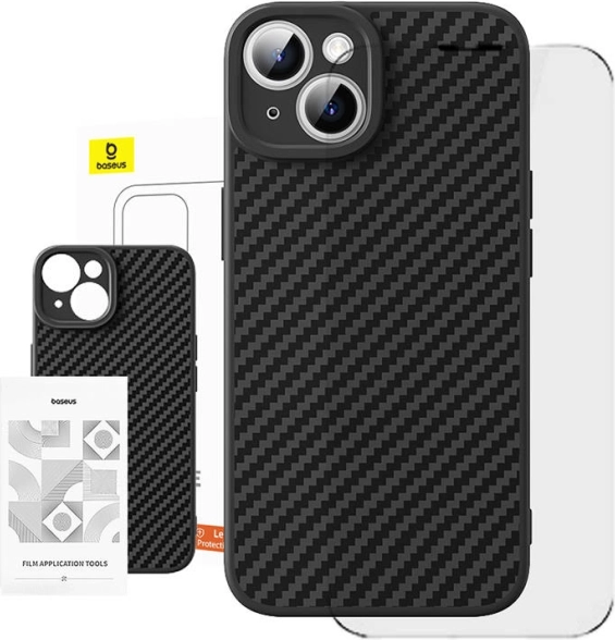 Ohišje iz sintetičnih vlaken Baseus za iPhone 15 Plus s kaljenim steklom
