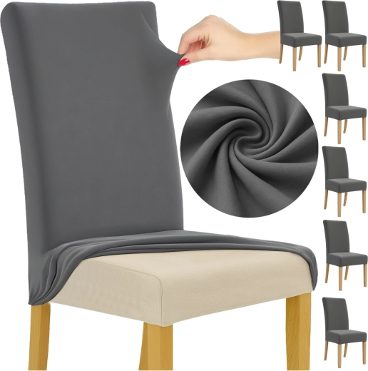 Elastic chair covers RUHHY, dark gray, 6 pcs
