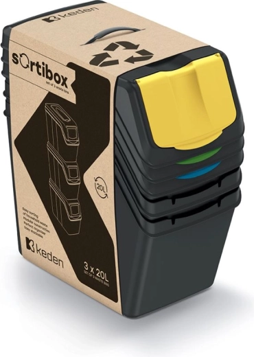 Komplet treh zabojnikov za ločevanje odpadkov Sortibox II 3x25 l – reciklirana črna