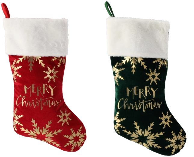 Božična nogavica za darila 50 cm rdeča/zelena z motivom drevesca in napisom Merry Christmas