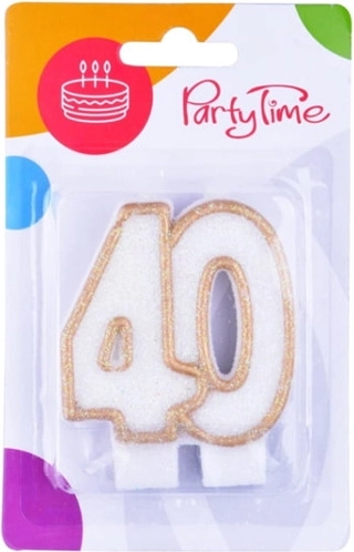 Jubilejna svečka številka 40 bela z zlatim robom 7,5 cm