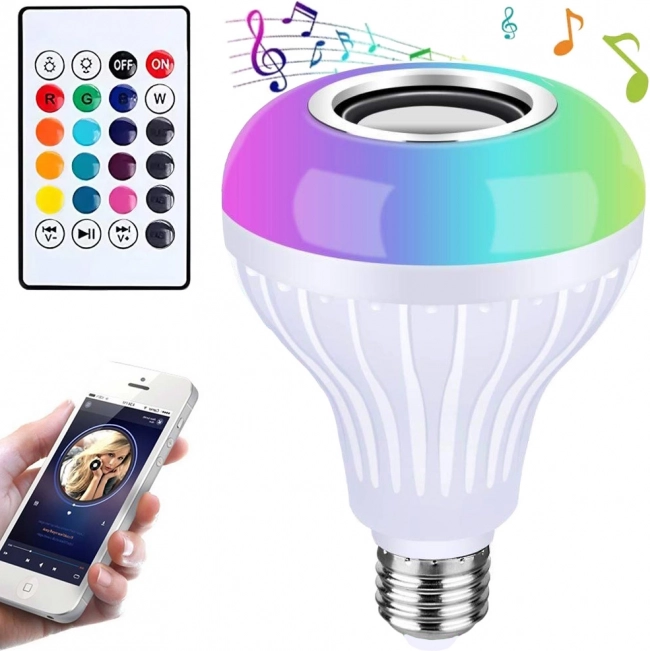 RGB LED žarnica z zvočnikom in daljinskim upravljalnikom