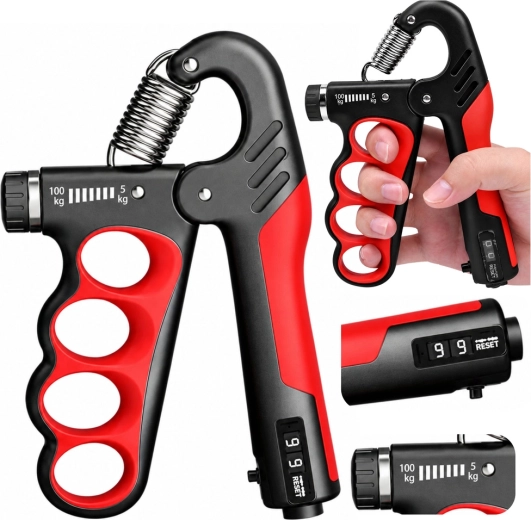 Adjustable Hand Grip Strengthener with Counter, Red, 5–100 kg