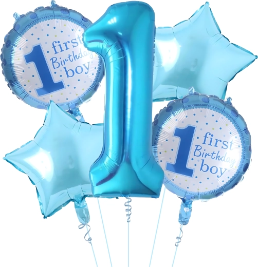 Baloni za prvi rojstni dan za dečka – komplet 5 kosov z zvezdicami