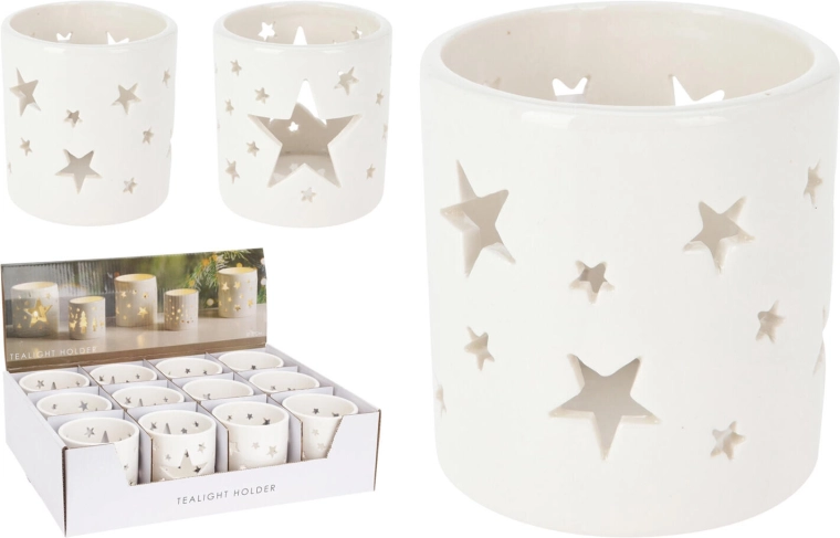 Porcelanasti svečnik za čajno svečko, bel, 7,5 × 8 cm