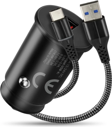 Avtopolnilnik QC 3.0 18 W z USB‑C kablom 1 m everActive