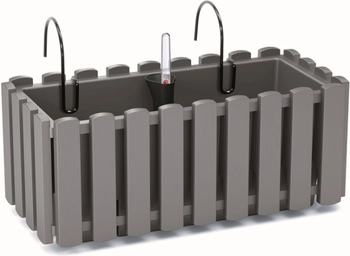 Viseči samozalivalni korito za ograjo 38 cm, sivi kamen