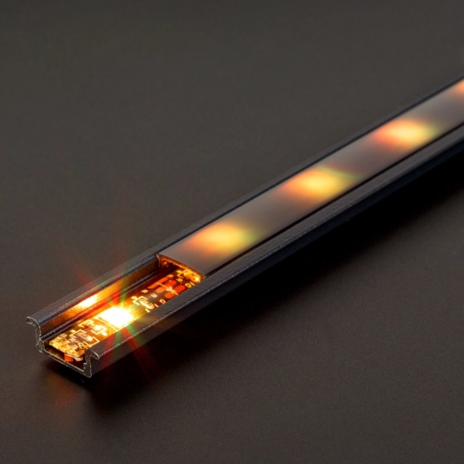 Recessed black aluminum U-profile for LED strips, 1000 mm