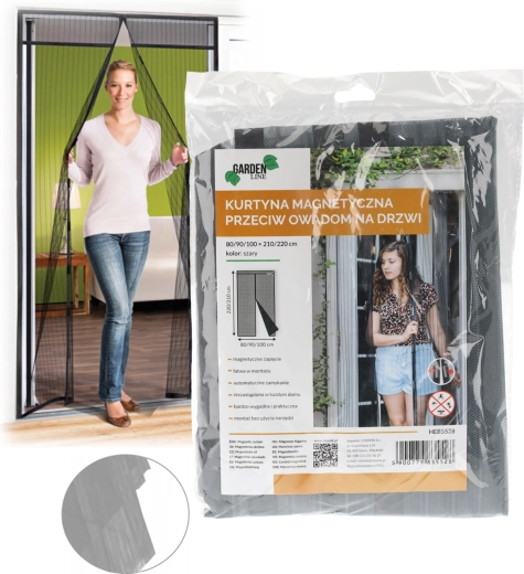 Magnetno protivprašno in protiinsektno mrežno zapiralo za vrata, siva