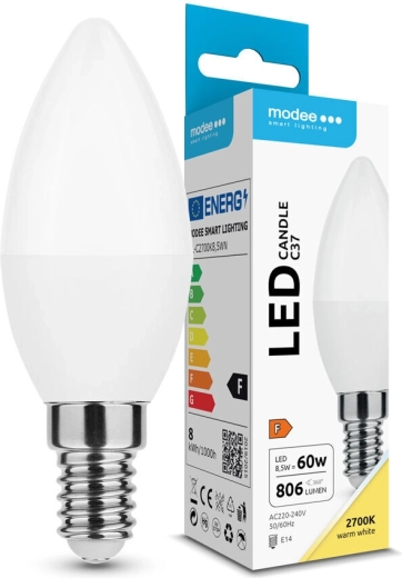 LED svečka C37 8,5 W E14 806 lm toplo bela Modee