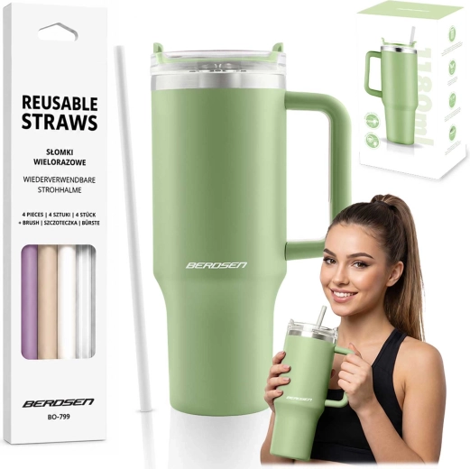 Berdsen vacuum insulated thermo tumbler with straw 1180 ml green - 1 piece