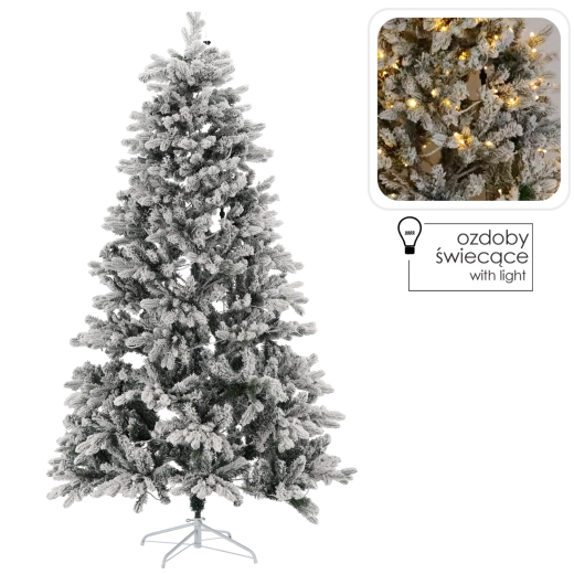 Umetna božična jelka 210 cm, zasnežena, z LED osvetlitvijo