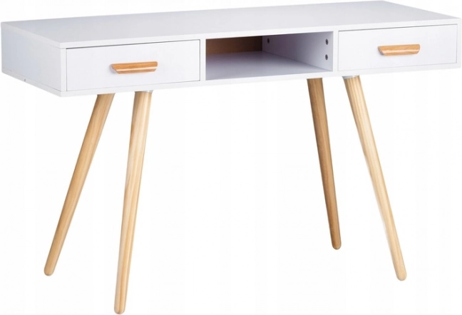 Moderna pisalna miza in toaletna konzola iz borovega lesa, bela, 120 × 45 cm