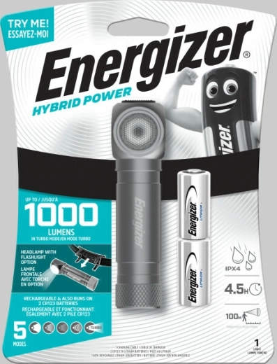 Energizer hibridna LED naglavna svetilka za ročno in prostoročno uporabo, 1000 lm
