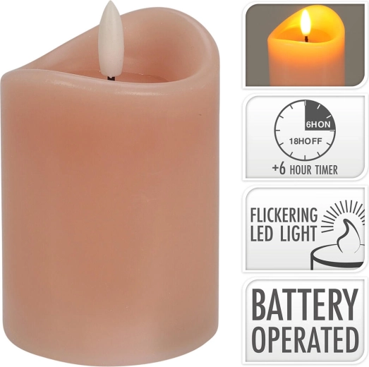LED sveča s trepetajočim plamenom in časovnikom, rožnata 7 × 10 cm