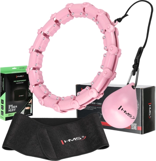 Komplet rožnati masažni hula hoop z utežjo HMS HHW11 in shujševalni ledveni pas HMS BR163 Plus Size