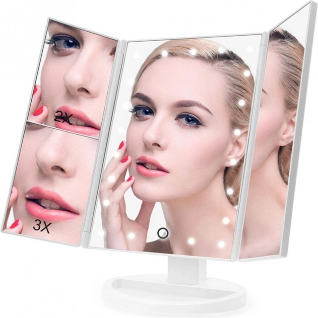 LED kozmetično ogledalo z osvetlitvijo in 2x/3x povečavo, belo