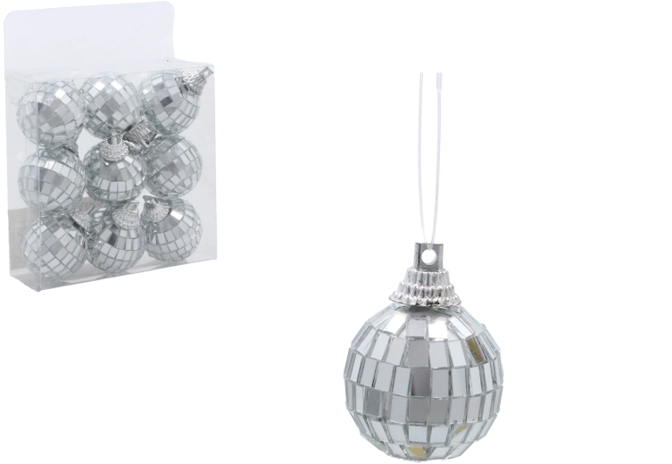 Komplet srebrnih disko božičnih krogel 3 cm – 9 kos