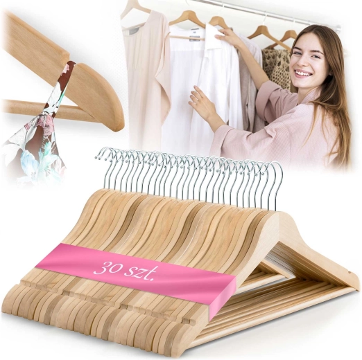 Massido leseno obešalo za oblačila iz naravnega lesa, komplet 30 kosov
