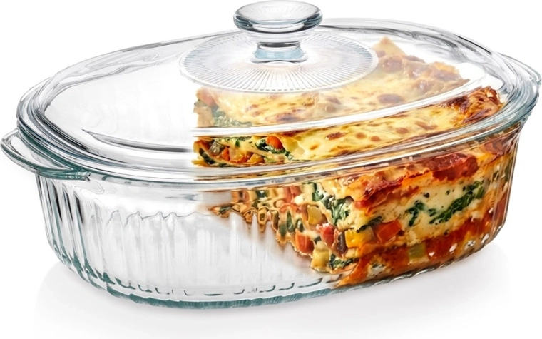 Steklen pekač z ognjevzdržnega stekla z izdelanim pokrovom 2,5 l