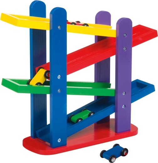 BINO wooden cascading car track with 4 cars