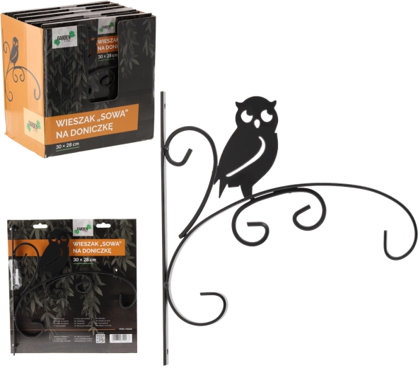 Stenski nosilec za cvetlični lonec Sova 30 × 28 cm, črno kov