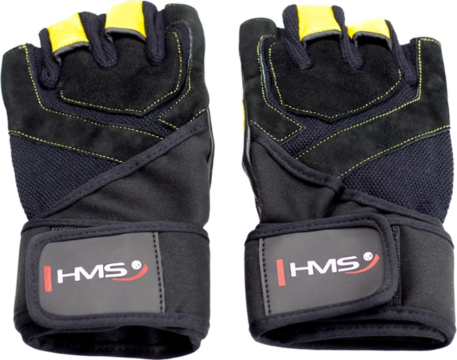 Fitnes rokavice z oporo za zapestje HMS, rumene – L