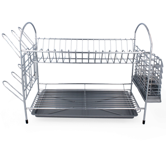 Dvonadstropno odcejalnik za posodo 40 cm, kromirano jeklo, srebrn