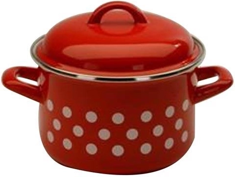 Enamel Pot with Lid 24 cm, 7 L Red Polka Dot