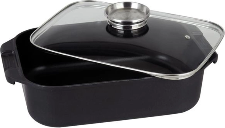 Pekač s steklenim pokrovom 6,5 l, nelepljiv, črn