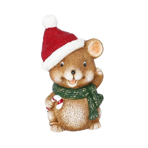 Christmas Decorative Hamster Figurine with a Candy Cane