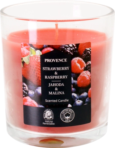 Sveč̌a v steklu jagoda in malina 7 × 8 cm