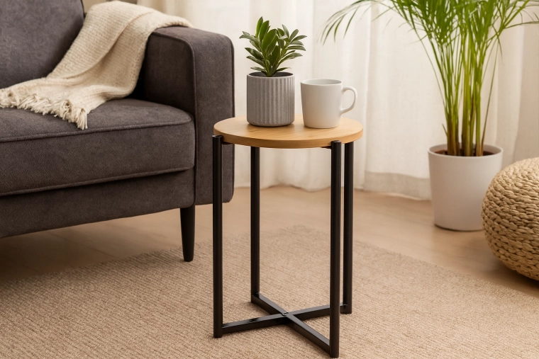 Okrogla priročna mizica s kovinskim podstavkom 29 × 42 cm