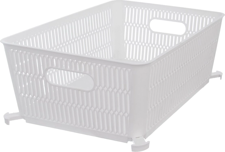 Stackable plastic storage basket Nesta, white, 28.5 × 23 × 12 cm