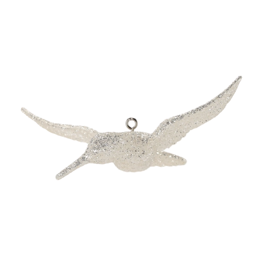 Steklena božična okrasna bela kolibri lesketajoča 8 × 13 cm, komplet 6 kosov