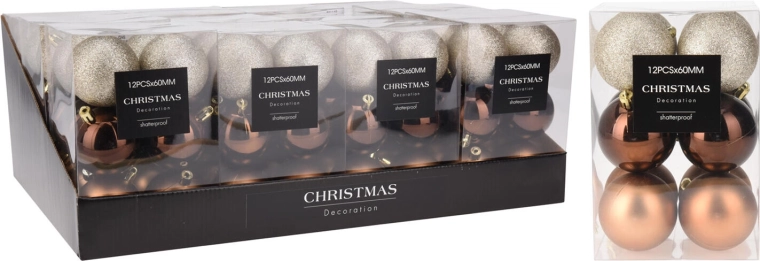 Božične krogle 6 cm rjavo-zlate, mix 12 kos