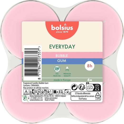 Maxi čajne svečke Bubble Gum, komplet 4 kosov