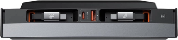 Avtomobilski razdelilnik Baseus T‑Space USB‑C/USB‑A z izvlečnimi kabli za TESLA, 45 W, črn
