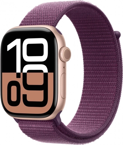 Apple Watch Series 10 GPS 46 mm rožnato zlato, športni pašček v barvi slive