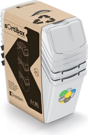 Set treh zabojnikov za ločevanje odpadkov SORTIBOX II 3×25 l pepelnato siva