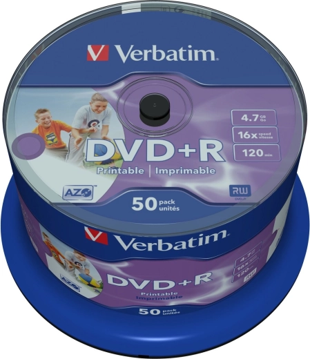 Verbatim DVD+R 4,7 GB 16x Wide Inkjet Printable – 50 kosov