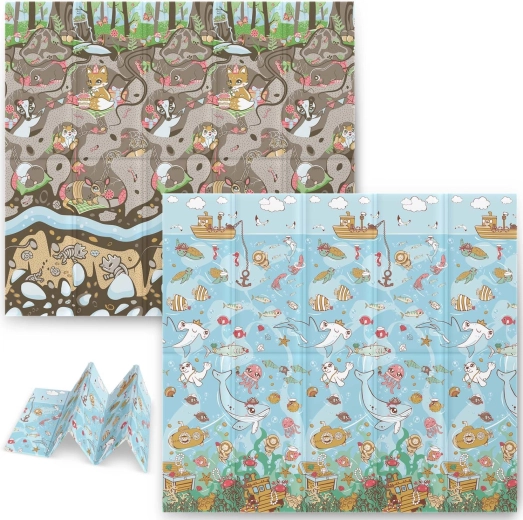 Zložljiva penasta podloga za otroke 200 × 180 × 1 cm ocean–zemlja NUKIDO