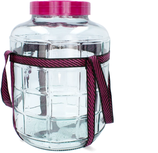 Večnamenski stekleni demižon 18 l »Vino« s širokim vratom in trakovi