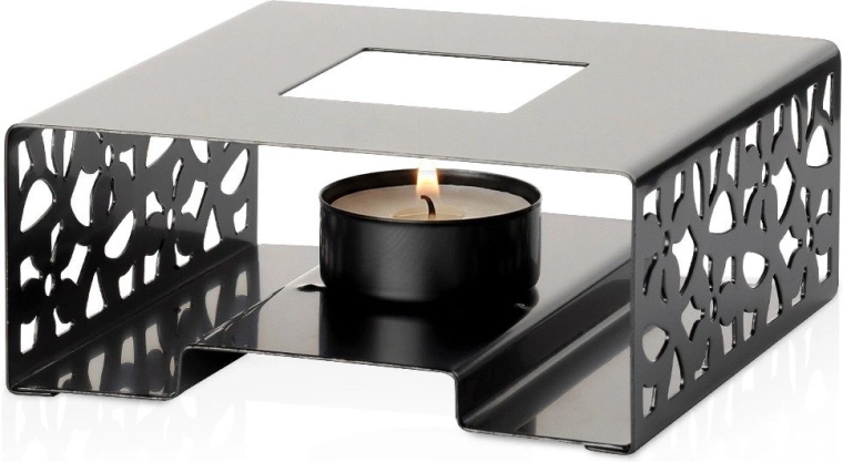Črni grelnik pod čajnik iz nerjavnega jekla 12 × 12 cm