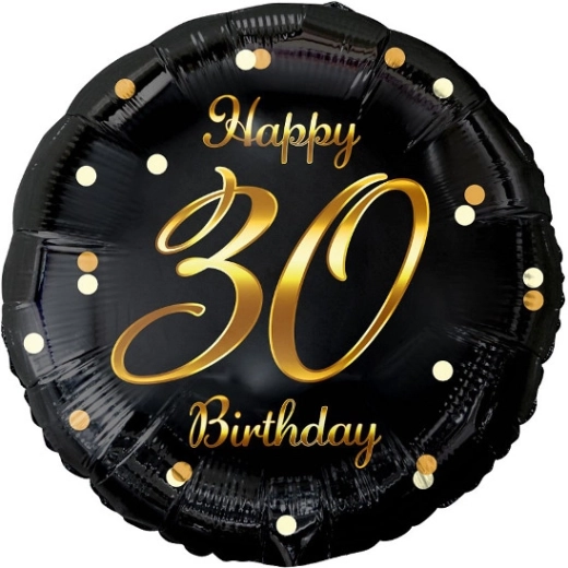 Foliasti balon Happy 30 Birthday – črn z zlatim potiskom