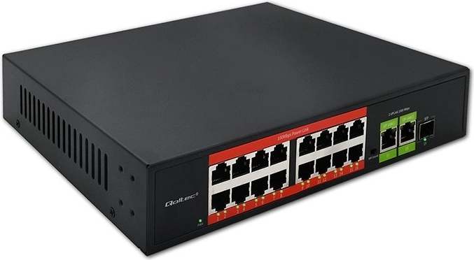 Stikalo fast ethernet poe 16× rj45 10/100 mb/s + 2× uplink gigabit rj45 in 1× sfp