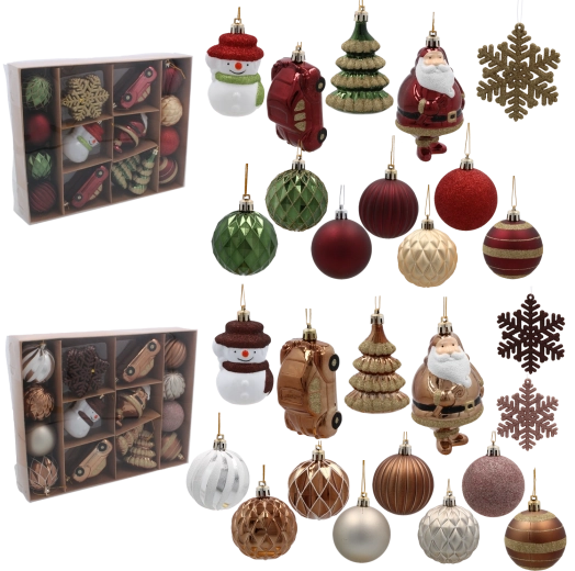 Set 20 božičnih okraskov v rjavi in bordo barvi